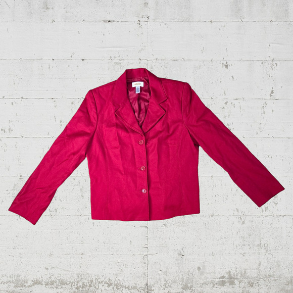 90s Vintage Cherry Red Wool Single Breasted Blazer Talbots Jacket Size 12 - Picture 1 of 6